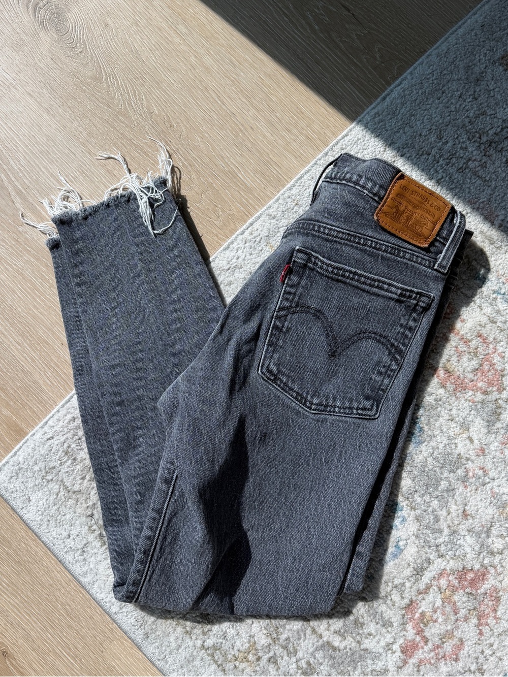 Levi's Wedgie Black Straight Jeans with Frayed Hem